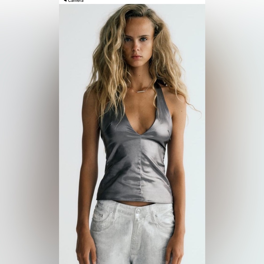 NWT ZARA Foil Halter Top